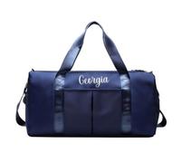 Bolsa de lona con nombre personalizado, bolsa de viaje de fin de semana personalizada, bolsas de lona de yoga bordadas, regalos para mujeres, bolsas de gimnasio con letras, Azul oscuro, Sencillo