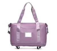 Bolsa De Lona con Ruedas Bolsa de Viaje Plegable for Equipaje con separación en seco y húmedo, Ligera, Bolso Hombro Mano, Bolsa Yoga Fitness for Mujer Ruedas para Viajes, Trabajo Y Ocio(Light Purple)
