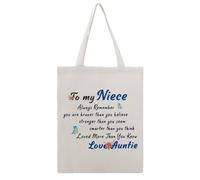 Bolsa de lona con texto en inglés «To My Niece Always Remember You Are Braver Than You Believe Stronger Than You Seem Smarter Than You Think Loved More Than You Know Love Auntie», perfecta para picnic