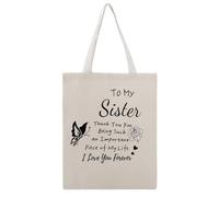 Bolsa de lona con texto en inglés «To My Sister Thank You For Being Such An Important Piece Of My Life I Love You Forever», perfecta para picnic al aire libre, fiesta, compras, viajes, asas