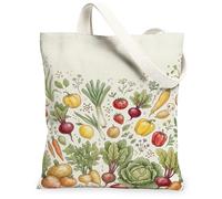 Bolsa de lona con verduras para mujer, estilo rústico, tomates, lechuga, cosecha, verde, lavable, reutilizable, bolsa de compras, Verde, 13x15 Inch