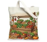 Bolsa de lona con verduras para mujer, mercado rústico, zanahorias, tomates, cosecha, verde, lavable, reutilizable, bolsas pequeñas para Sh, Verde, 13x15 Inch