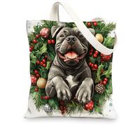 Bolsa de lona Corso de bastón de Navidad para compras, 13 x 15 pulgadas, divertida bolsa de comestibles reutilizable para mujeres, mascotas, trabajo, viajes, decoración de regalo