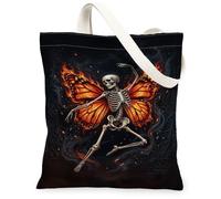 Bolsa de lona de 13 x 15 pulgadas con diseño de esqueleto de mariposa | Alas de mariposa góticas, arte de llama surrealista, estética de fantasía oscura, tema místico vanguardista
