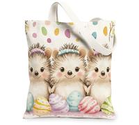 Bolsa de lona de 13 x 15 pulgadas, diseño de erizo de primavera y Pascua para compras, 13 x 15 pulgadas, diseño de huevos divertidos y divertidos, reutilizable, estampado de animales, para mujeres