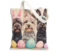 Bolsa de lona de 13 x 15 pulgadas, diseño de perro terrier escocés de primavera, Pascua, con bonitos huevos divertidos, cachorros, reutilizable, estampado de comestibles, para mujeres, pintura