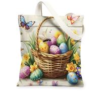 Bolsa de lona de 13 x 15 pulgadas, para primavera, Pascua, hormigas, cesta de madera, huevos, reutilizable, bolsa de hombro para mujer, pintura de insectos, decoración de regalo