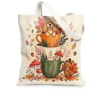 Bolsa de lona de Acción de Gracias Cocker Spaniel para ir de compras, 13 x 15 pulgadas, bonita bolsa de comestibles reutilizable de pavo para mujeres, patrón de viaje de otoño, decoración de regalo