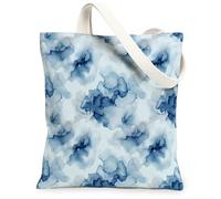 Bolsa de lona de acuarela para mujer, contemporánea, artística, azul, verano, azul, lavable, reutilizable, estética, ideas para viajes de compras, oficina, biblioteca, casual, 13 x 15 pulgadas