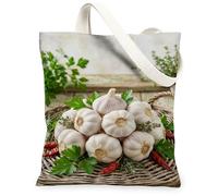 Bolsa de lona de ajo para mujer, rústica natural, perejil, chili, cosecha, verde, lavable, reutilizable, estética, para ir de compras, Verde, 13x15 Inch