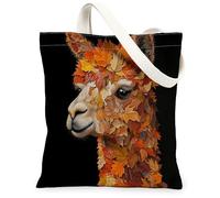 Bolsa de lona de alpacas de otoño para compras, 13 x 15 pulgadas, diseño de hojas de otoño, reutilizable, para mujeres, patrón de viaje para mascotas, decoración de regalo