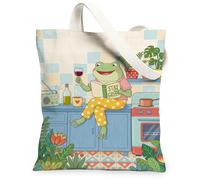 Bolsa de lona de anfibios para mujer, diseño de copa de vino, planta de interior, lavable, reutilizable, ideal para viajes, trabajo, compras, librería, 13 x 15 pulgadas