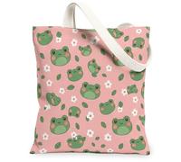 Bolsa de lona de anfibios para mujer, divertida y bonita flor de primavera, melocotón, lavable, reutilizable, para compras, brunch, parque, biblioteca, excursiones, 13 x 15 pulgadas