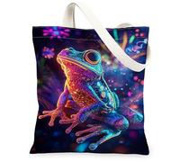 Bolsa de lona de anfibios para mujer, estrellas vibrantes y fantasiosas burbujas, color azul verano, lavable, reutilizable, bolsa de compras para viajes al aire libre, día de trabajo, lectura, 13 x 15