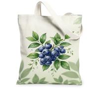 Bolsa de lona de arándanos para mujer, diseño de hojas frescas de verano, gotas de agua, color azul, lavable, reutilizable, estética, ideas para viajes, trabajo, compras, librería, 13 x 15 pulgadas