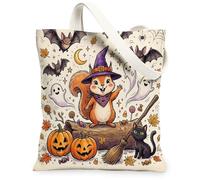 Bolsa de lona de ardilla de Halloween para ir de compras de 13 x 15 pulgadas, bonita bolsa de comestibles reutilizable para mujeres, diseño de fantasmas para viajes, decoración de regalo