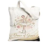 Bolsa de lona de ballet para mujer, elegante rosa fantástica, notas musicales, ninguno de melocotón pastel, lavable, reutilizable, estética, ideas para viajes de compras, oficina, biblioteca, casual