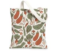 Bolsa de lona de berenjena para mujer, de temporada, orgánica, rábano, cosecha de ajo, verde, lavable, reutilizable, ideas para compras, viajes, oficina, biblioteca, casual, 13 x 15 pulgadas