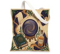 Bolsa de lona de bola de cristal para mujer, botella de poción de fantasía mística, libro de hechizos, bolsas de comestibles azul otoño, ideas para familiares, amigos, colegas, lectura, amas, 13 x 15