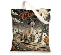 Bolsa de lona de Brachiosaurus para Halloween, 13 x 15 pulgadas, dinosaurio, fantasmas divertidos, reutilizable, bolsa de comestibles para mujeres, otoño, trabajo, viajes, pintura, decoración de