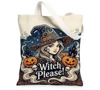 Bolsa de lona de bruja, diseño de calabazas festivas, calaveras, Halloween, color negro, pequeña, 33 x 38 cm, Negro, 13x15 Inch
