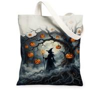 Bolsa de lona de bruja, diseño de calabazas góticas místicas, árbol de Halloween, bolsa pequeña negra de 13 x 15 pulgadas, Negro, 13x15 Inch