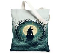 Bolsa de lona de bruja, diseño gótico místico de ramas de luna para Halloween, color verde azulado, bolsa pequeña de 13 x 15 pulgadas, Verde azulado, 13x15 Inch
