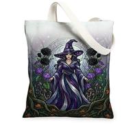 Bolsa de lona de bruja, flores góticas de fantasía, hongos, Halloween, violeta, bolsa pequeña de 13 x 15 pulgadas, Púrpura, 13x15 Inch