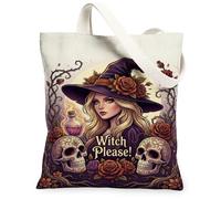 Bolsa de lona de bruja, gótica con calavera mística, rosa, Halloween, violeta, bolsas de mano, 13 x 15 pulgadas, Púrpura, 13x15 Inch