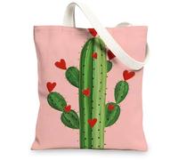 Bolsa de lona de cactus, bonitas bolsas de compras reutilizables, bolsa ligera con correa de hombro verde, Melocotón, 13x15 Inch