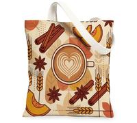 Bolsa de lona de café para mujer, diseño vintage de otoño, canela, naranja, otoño, marrón, lavable, reutilizable, estética, ideas f, Marrón, 13x15 Inch