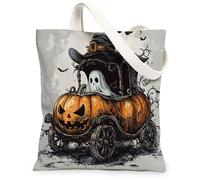 Bolsa de lona de calabaza para mujer, Halloween, gótico, fantasma, carruaje, Halloween, naranja, lavable, reutilizable, ideas para familiares, amigos, colegas, lectura, amor, 13 x 15 pulgadas