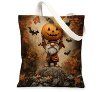 Bolsa de lona de calabaza para mujer, Halloween, otoño, gnomo, murciélagos, Halloween, naranja, lavable, reutilizable, pequeña, ideas para viajes, trabajo, compras, librería, 13 x 15 pulgadas