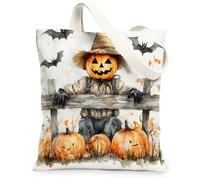 Bolsa de lona de calabaza para mujer, Halloween, rústico, espantapájaros, murciélago, Halloween, naranja, lavable, reutilizable, estética, ideas para viajes al aire libre, día de trabajo, lectura, 13
