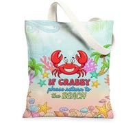 Bolsa de lona de cangrejo para mujer, diseño de concha de estrella de mar, color rojo, lavable, reutilizable, ideas para ir de compras, Rojo, 13x15 Inch