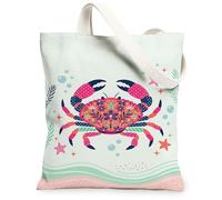 Bolsa de lona de cangrejo para mujer, diseño de estrellas de mar, burbujas de verano y melocotón, lavable, reutilizable, pequeñas bolsas de mano para Ou, Melocotón, 13x15 Inch