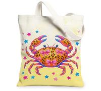 Bolsa de lona de cangrejo para mujer, verano, con lazos, estrellas, amarillo, lavable, reutilizable, para familia, amigos, colegas, lectura, amor, 13 x 15 pulgadas
