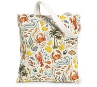 Bolsa de lona de cangrejo para mujer, verano, playa, limón, verano, naranja, lavable, reutilizable, bolsas de comestibles, ideas para viajes, trabajo, compras, librería, 13 x 15 pulgadas
