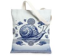 Bolsa de lona de caracol para mujer, tradicional, artística, mariposa, nube, cultural, azul, lavable, reutilizable, bolsa de mercado, ideas para compras, viajes, oficina, biblioteca, casual, 13 x 15