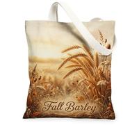 Bolsa de lona de cebada, rústica inspirada en la naturaleza, flores silvestres, hierba, otoño, marrón, bolsa de mercado, 33 x 38 cm, Marrón, 13x15 Inch