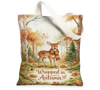 Bolsa de lona de ciervo, inspirada en la naturaleza, hojas de otoño, árboles, otoño, marrón, pequeña, 33 x 38 cm, Marrón, 13x15 Inch