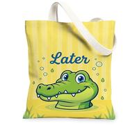 Bolsa de lona de cocodrilo para mujer, burbujas juguetonas de verano, verano, amarillo, lavable, reutilizable, pequeña, ideas para viajes, trabajo, compras, librería, 13 x 15 pulgadas