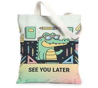Bolsa de lona de cocodrilo para mujer, cuadernos juguetones con gafas de dibujos animados, no verde, lavable, reutilizable, bolsa pequeña para viajes al aire libre, día de trabajo, lectura, 13 x 15