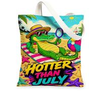 Bolsa de lona de cocodrilo para mujer, diseño de pelota de playa, gafas de sol, color verde, lavable, reutilizable, bolsa de compras, Verde, 13x15 Inch