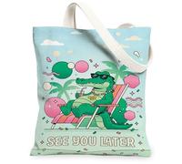 Bolsa de lona de cocodrilo para mujer, gafas de sol juguetonas de verano, palmeras, verano, verde menta, lavable, reutilizable, bolsa de mercado F, Verde (Mint), 13x15 Inch