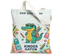 Bolsa de lona de cocodrilo para mujer, lápices de dibujos animados juguetones, cuadernos, ninguno verde, lavable, reutilizable, bolsas de mano para viajes, trabajo, compras, librería, 13 x 15 pulgadas