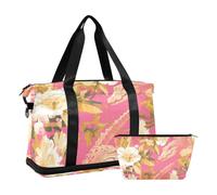 Bolsa de lona de cocodrilo rosa y dorado con diseño de dibujos animados para el gimnasio, con correa ajustable para entrenamiento, juego de 2 piezas, Bonito cocodrilo dorado rosa de dibujos animados,