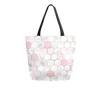 Bolsa de lona de colmena de panal de mármol blanco y rosa Bolsas de comestibles reutilizables Bolsa de transporte con asas