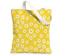 Bolsa de lona de crisantemo para mujer, color amarillo brillante, blanco, amarillo, lavable, reutilizable, ideal para el mercado, Amarillo, 13x15 Inch