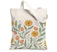 Bolsa de lona de crisantemo para mujer, diseño floral botánico de hojas de amapola, color amarillo, lavable, reutilizable, bolsa de mano para viajes, trabajo, compras, librería, 13 x 15 pulgadas